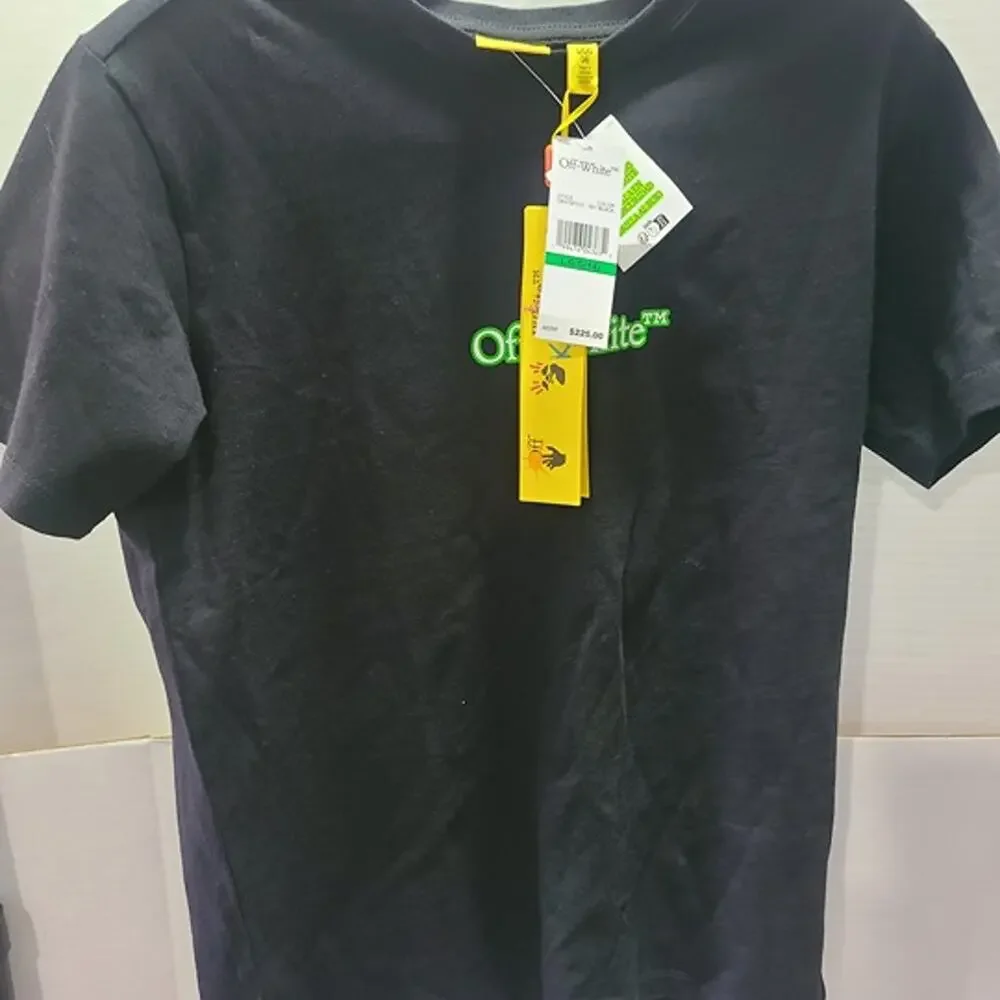 New Off-White Kids Logo T-Shirt Black Size Large (14) NWT MSRP $225 Designer Tee